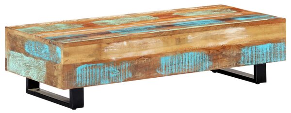Tömör újrahasznosított fa és acél dohányzóasztal 120x50x30 cm