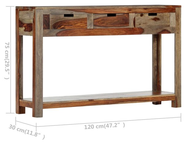 Tömör akácfából tálalóasztal 3 fiókkal 120x30x75 cm