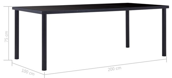 Fekete edzett üveg étkezőasztal 200 x 100 x 75 cm