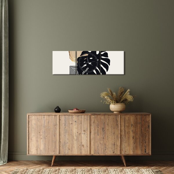 Kép - Absztrakció trópusi levelekkel N⁰2 (órával) (90x30 cm)