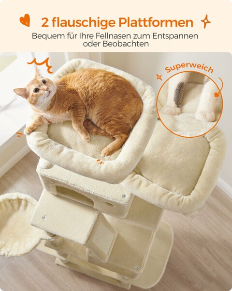 Feandrea XXL Luxus Macskabútor 206 cm Bézs Többszintes Kaparófa
