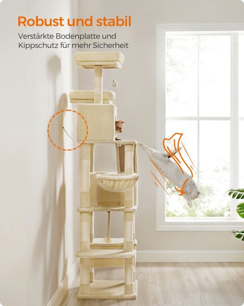 Feandrea XXL Luxus Macskabútor 206 cm Bézs Többszintes Kaparófa