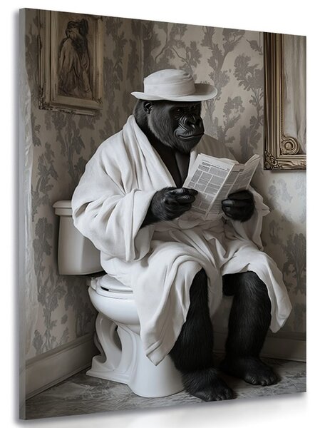 Kép gorilla újsággal a WC-n