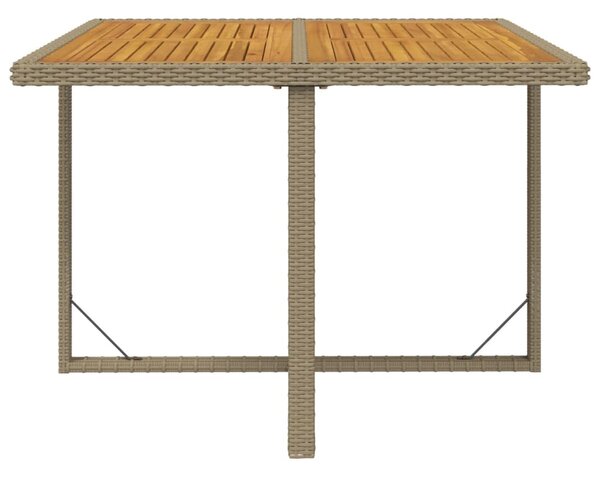 Bézs polyrattan és tömör akácfa kerti asztal 109 x 107 x 74 cm