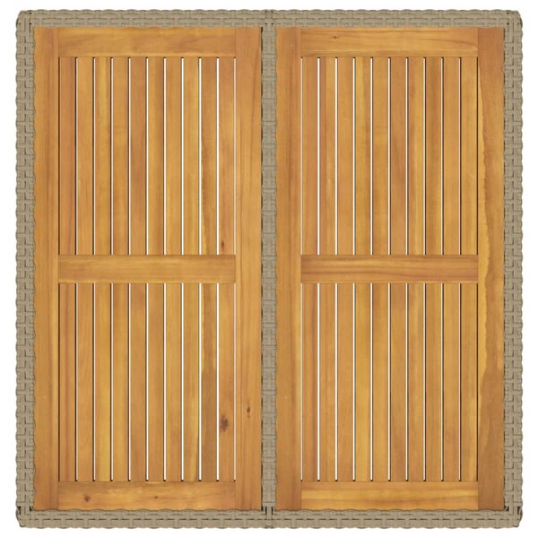 Bézs polyrattan és tömör akácfa kerti asztal 109 x 107 x 74 cm