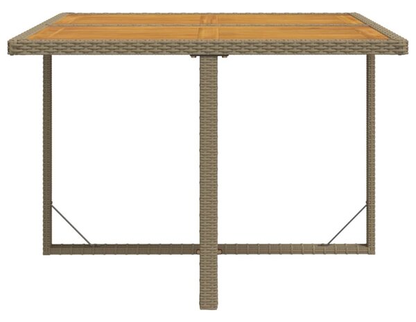 Bézs polyrattan és tömör akácfa kerti asztal 109 x 107 x 74 cm