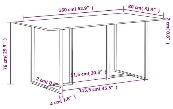 Tömör újrahasznosított fa étkezőasztal 160 cm