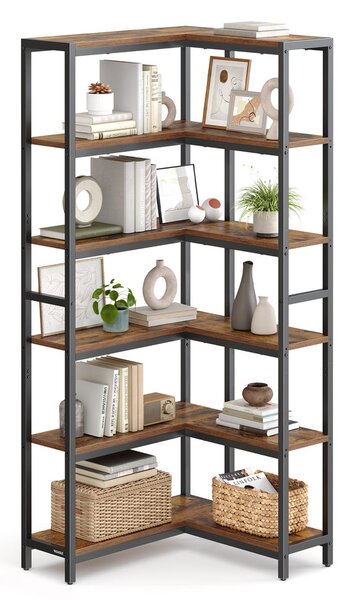 VASAGLE 6 szintes könyvespolc és sarokpolc, 24 x 102 x 175,2 cm, rusztikus barna és tintafekete
