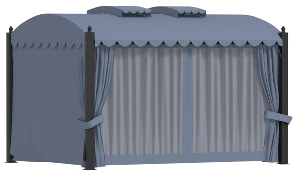Antracitszürke acélpavilon függönyökkel 3 x 4 m