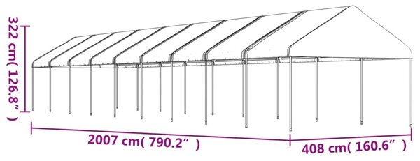 Fehér polietilén pavilon tetővel 20,07 x 4,08 x 3,22 m
