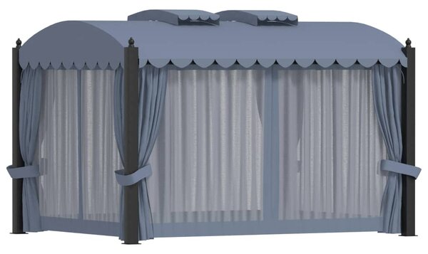 Antracitszürke acélpavilon függönyökkel 3 x 4 m