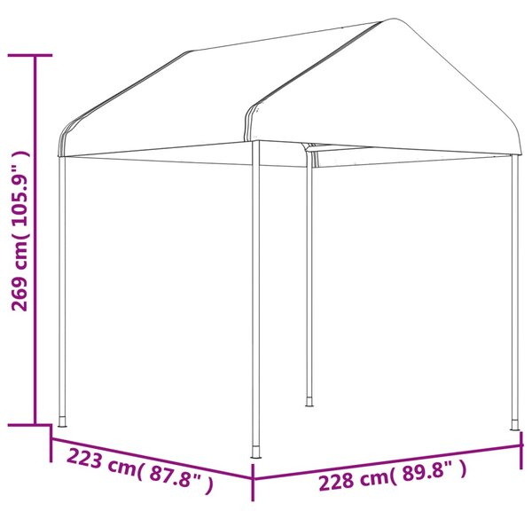 Fehér polietilén pavilon tetővel 8,92 x 2,28 x 2,69 m