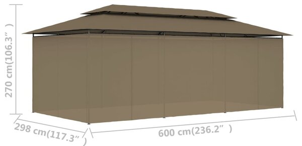 Tópszínű pavilon függönyökkel 600 x 298 x 270 cm 180 g/m²
