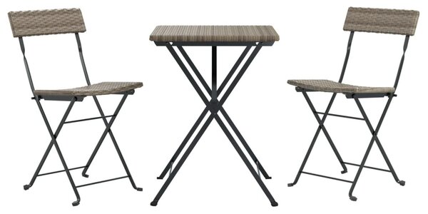 3 részes szürke összecsukható polyrattan bisztrószett