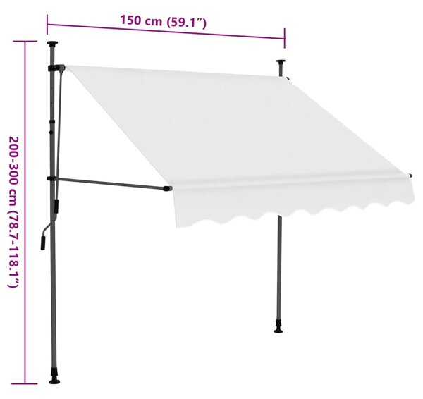 Krémszínű kézzel kihúzható LED-es napellenző 150 cm