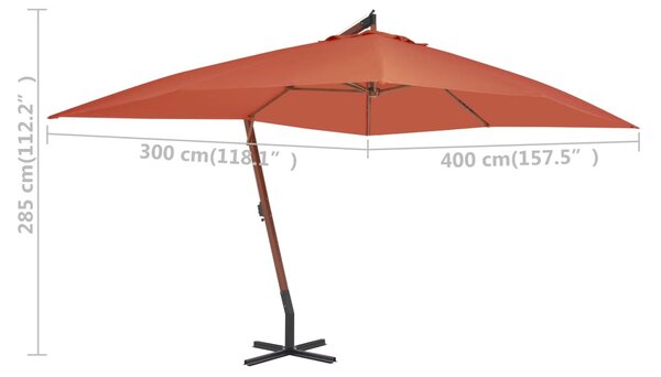 Terrakotta konzolos kerti napernyő farúddal 400 x 300 cm