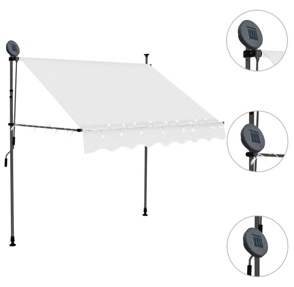 Krémszínű kézzel kihúzható LED-es napellenző 150 cm
