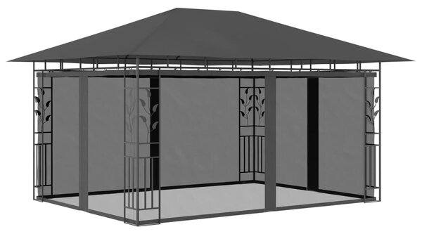 Antracitszürke pavilon szúnyoghálóval 4 x 3 x 2,73 m 180 g/m²