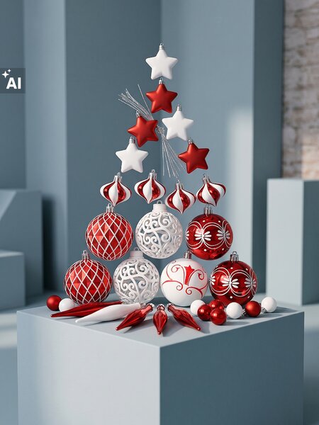 Sinsay - Karácsonyi gömb díszek szett 50 darabos - piros
