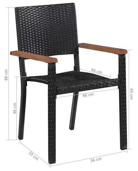 7 darabos fekete kültéri polyrattan és akácfa étkezőszett