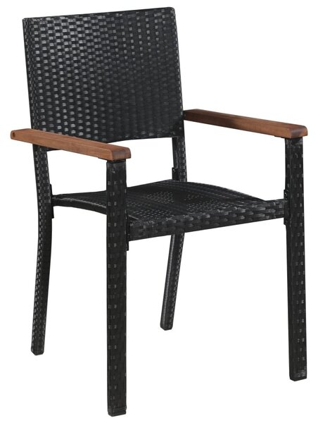 9 darabos fekete kültéri polyrattan és akácfa étkezőszett