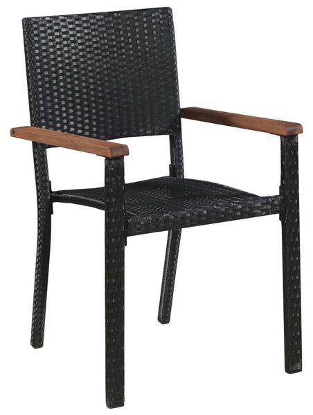 7 darabos fekete kültéri polyrattan és akácfa étkezőszett