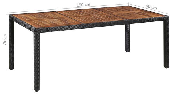 9 darabos fekete kültéri polyrattan és akácfa étkezőszett