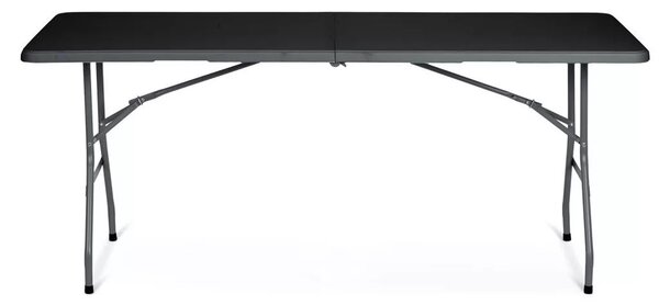 Sörpad szett, Plonos, fekete, 180 cm, acél keret, HDPE műanyag felület, összecsukható, 3 db, asztal és 2 pad
