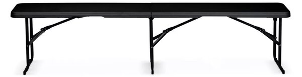 Sörpad szett, Plonos, fekete, 180 cm, acél keret, HDPE műanyag felület, összecsukható, 3 db, asztal és 2 pad