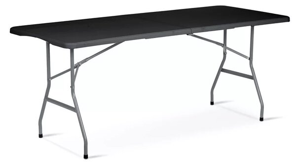 Sörpad szett, Plonos, fekete, 180 cm, acél keret, HDPE műanyag felület, összecsukható, 3 db, asztal és 2 pad
