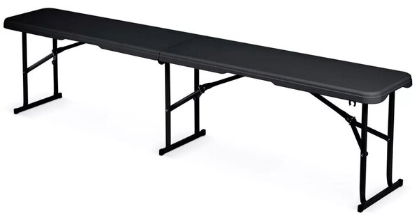 Sörpad szett, Plonos, fekete, 180 cm, acél keret, HDPE műanyag felület, összecsukható, 3 db, asztal és 2 pad