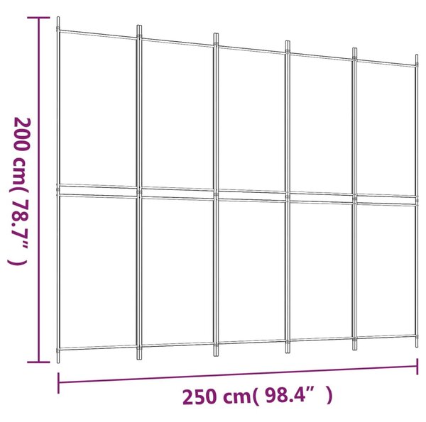 5 paneles barna szövet paraván 250x200 cm