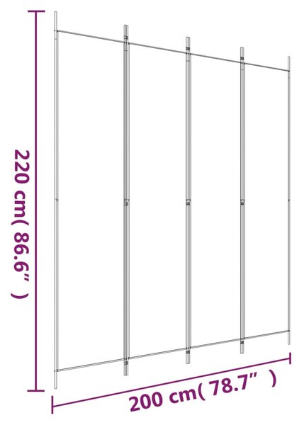 4 paneles fehér szövet térelválasztó 200x220 cm