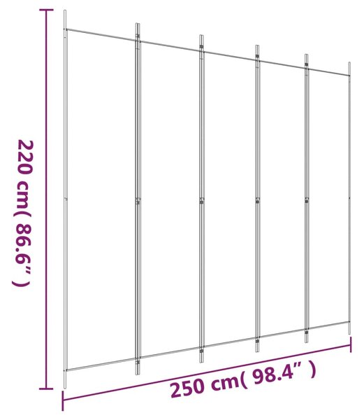 Fehér 5 paneles paraván 250x220 cm szövet