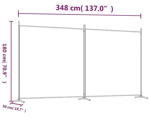 2 paneles fehér szövet térelválasztó 348x180 cm