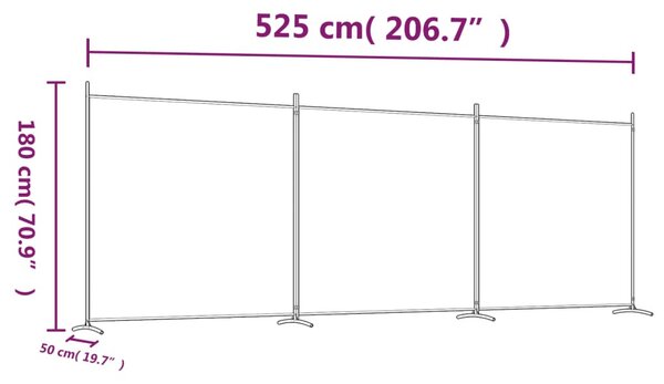 3 paneles antracitszürke szövet térelválasztó 525x180 cm