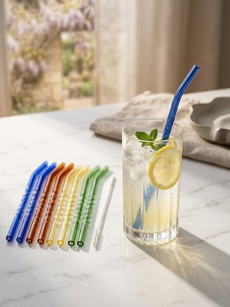 Sinsay - Üveg szívószál készlet tisztítókefével 9 pack - többszínű