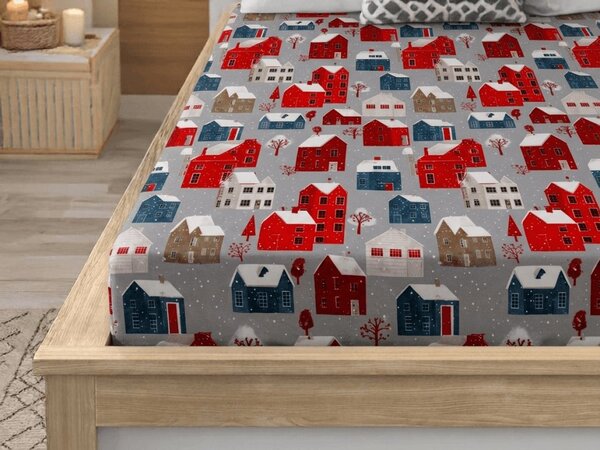 Mikroszálas lepedő WINTER COTTAGE szürke 90x200 cm