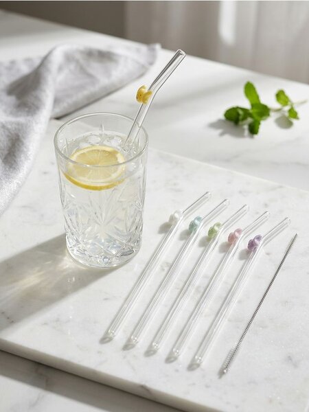 Sinsay - Üveg szívószál készlet tisztítókefével 7 pack - többszínű
