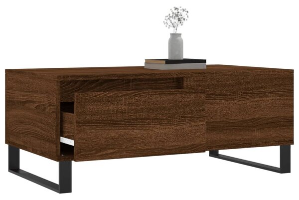 Barna tölgyszínű szerelt fa dohányzóasztal 90x50x36,5 cm