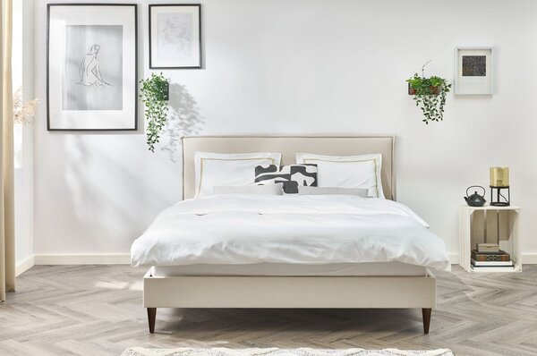 Bézs kárpitozott franciaágy ágyráccsal 160x200 cm Sary – Bobochic Paris