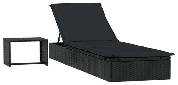 1 db fekete polyrattan napozóágy asztallal