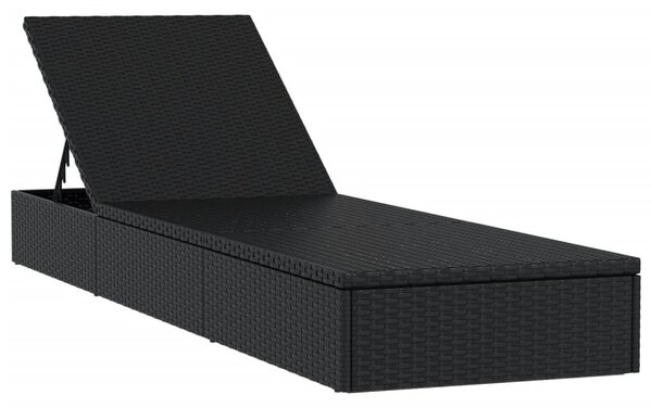 1 db fekete polyrattan napozóágy asztallal