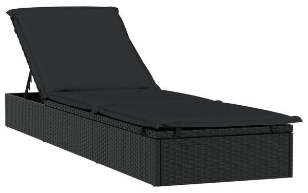 1 db fekete polyrattan napozóágy asztallal