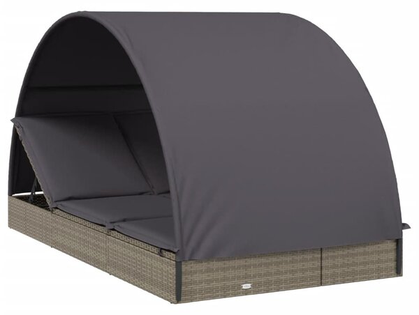 2 személyes szürke polyrattan napágy kerek tetővel 211x112x140