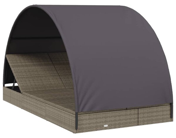 2 személyes szürke polyrattan napágy kerek tetővel 211x112x140