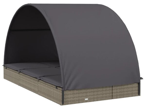 2 személyes szürke polyrattan napágy kerek tetővel 211x112x140