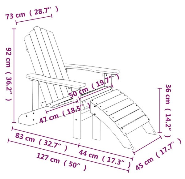 Fehér HDPE kerti adirondack székek lábtartóval és asztallal