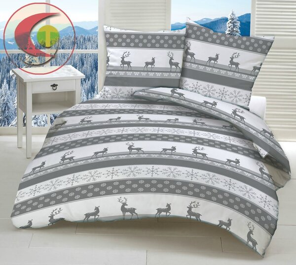 Csodálatos karácsonyi szürke pamut ágynemű DeLuxe 140x200 cm-es szett csomagolás Ágynemű mérete: 140x200 cm, A csomag tartalma: Készletcsomagolás
