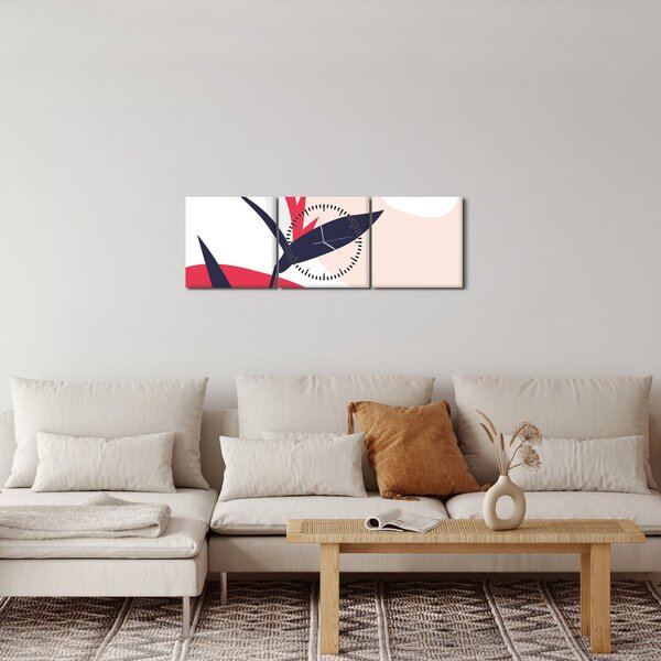 Kép - Rózsaszín virágos absztrakció N⁰1 (órával) (90x30 cm)